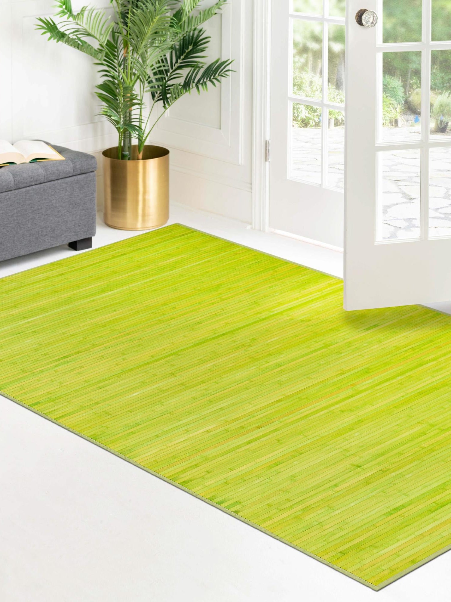 Green 7' 10 x 10' Bamboo Rectangle Area Rug 100% Natural Bamboo Eco-Friendly Affordable & Durable Unique Carpet Mat Living Dining Room Bedroom Office Meditation Room for Sale at Rug Engine