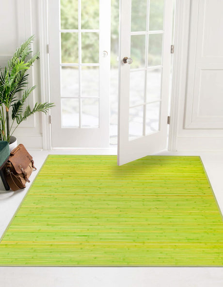 Green 5' 3 x 5' 3 Bamboo Square Area Rug 100% Natural Bamboo Eco-Friendly Affordable & Durable Unique Carpet Mat Living Dining Room Bedroom Office Meditation Room for Sale at Rug Engine