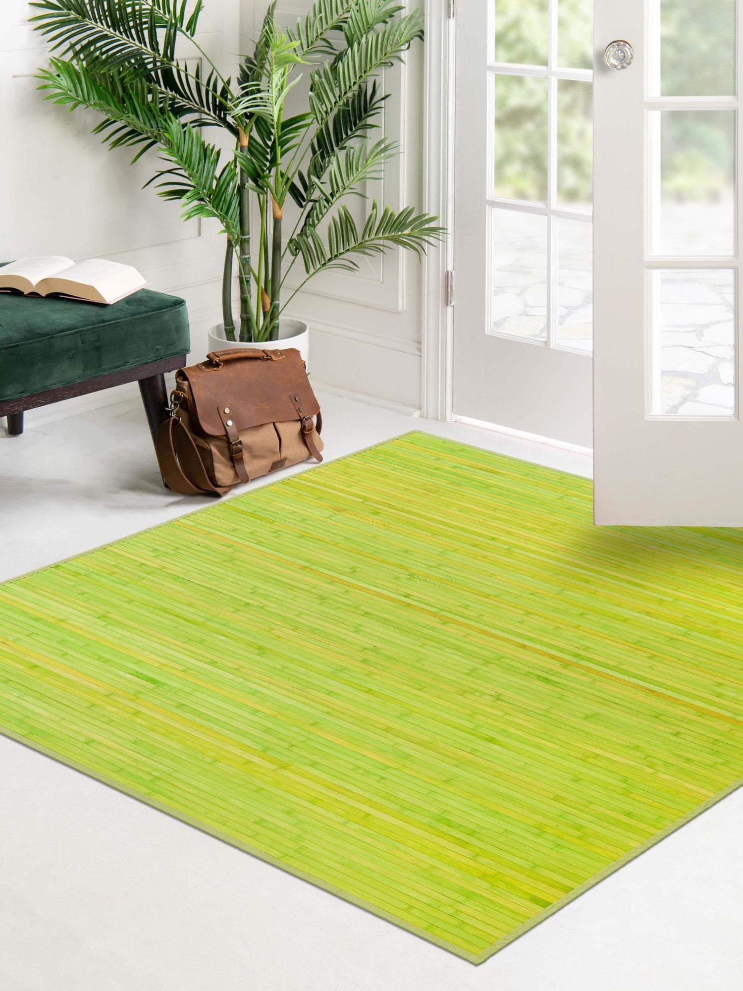 Green 5' 3 x 5' 3 Bamboo Square Area Rug 100% Natural Bamboo Eco-Friendly Affordable & Durable Unique Carpet Mat Living Dining Room Bedroom Office Meditation Room for Sale at Rug Engine