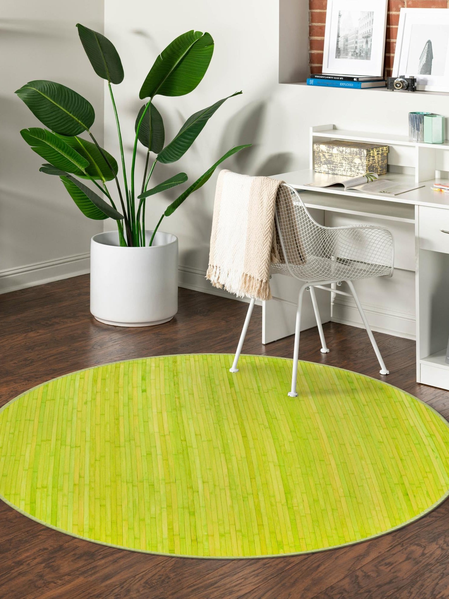 Green 7' x 7' Bamboo Round Area Rug 100% Natural Bamboo Eco-Friendly Affordable & Durable Unique Carpet Mat Living Dining Room Bedroom Office Meditation Room for Sale at Rug Engine