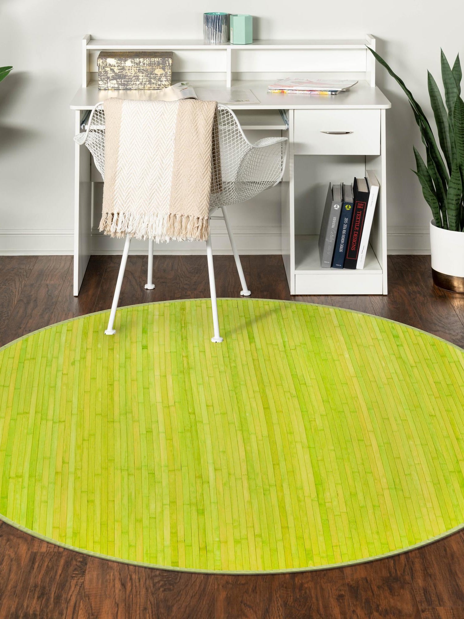 Green 7' x 7' Bamboo Round Area Rug 100% Natural Bamboo Eco-Friendly Affordable & Durable Unique Carpet Mat Living Dining Room Bedroom Office Meditation Room for Sale at Rug Engine