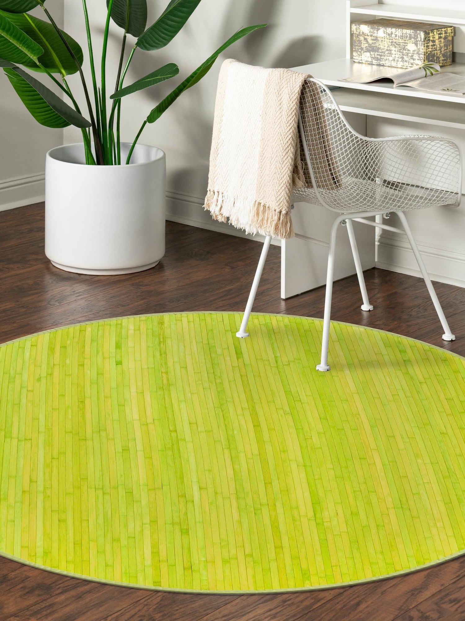 Green 5' 3 x 5' 3 Bamboo Round Area Rug 100% Natural Bamboo Eco-Friendly Affordable & Durable Unique Carpet Mat Living Dining Room Bedroom Office Meditation Room for Sale at Rug Engine