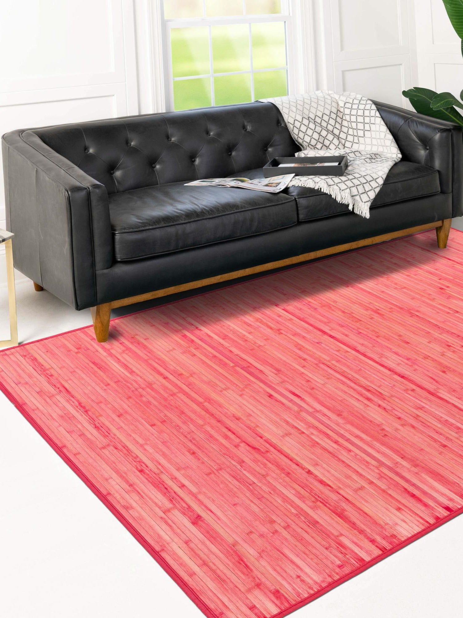 Pink 4' x 6' Bamboo Rectangle Area Rug 100% Natural Bamboo Eco-Friendly Affordable & Durable Unique Carpet Mat Living Dining Room Bedroom Office Meditation Room for Sale at Rug Engine