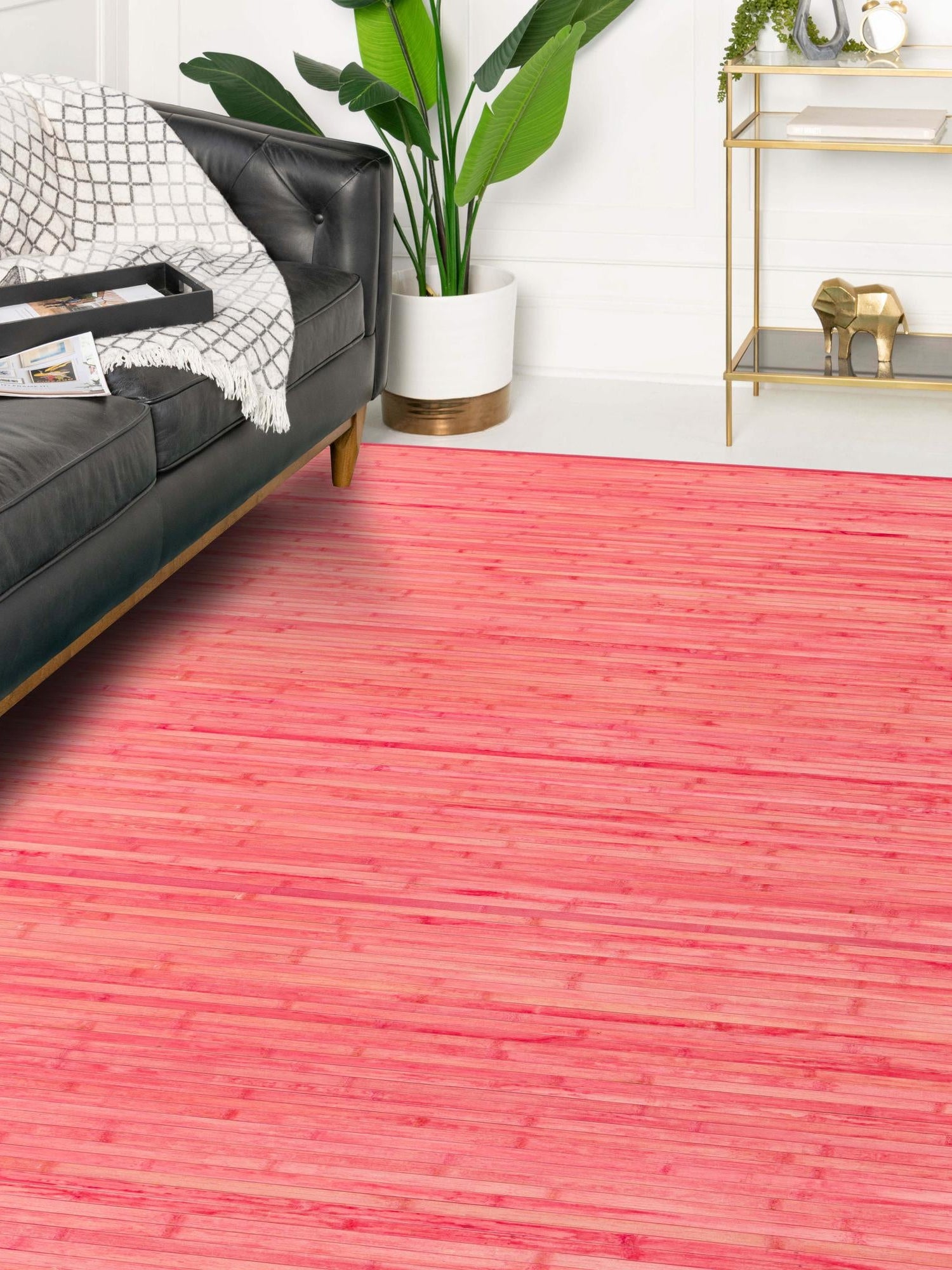 Pink 6' x 9' Bamboo Rectangle Area Rug 100% Natural Bamboo Eco-Friendly Affordable & Durable Unique Carpet Mat Living Dining Room Bedroom Office Meditation Room for Sale at Rug Engine