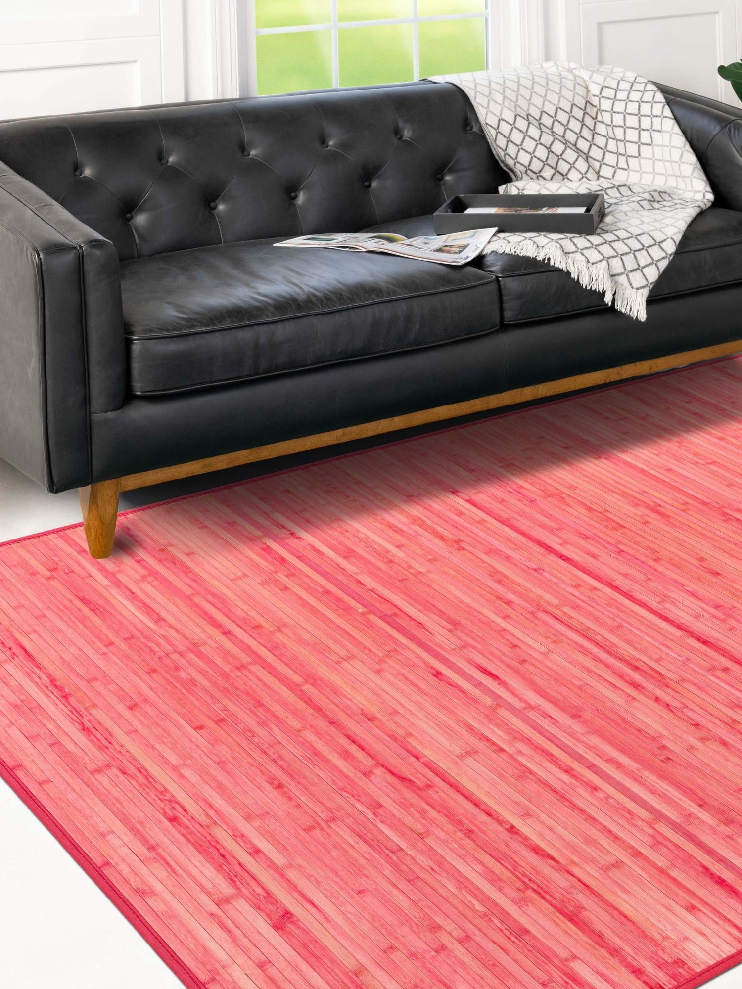 Pink 6' x 9' Bamboo Rectangle Area Rug 100% Natural Bamboo Eco-Friendly Affordable & Durable Unique Carpet Mat Living Dining Room Bedroom Office Meditation Room for Sale at Rug Engine