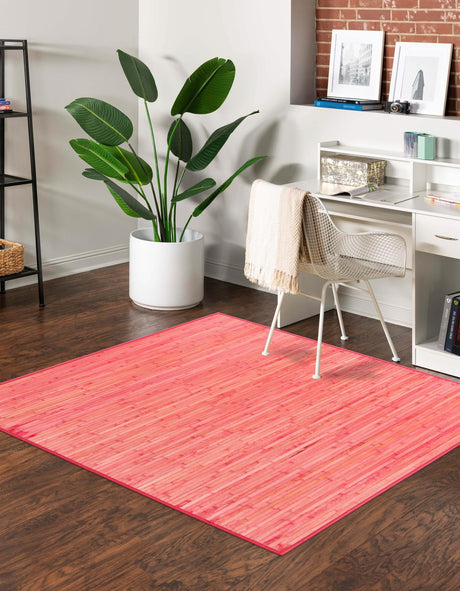 Pink 5' 3 x 5' 3 Bamboo Square Area Rug 100% Natural Bamboo Eco-Friendly Affordable & Durable Unique Carpet Mat Living Dining Room Bedroom Office Meditation Room for Sale at Rug Engine