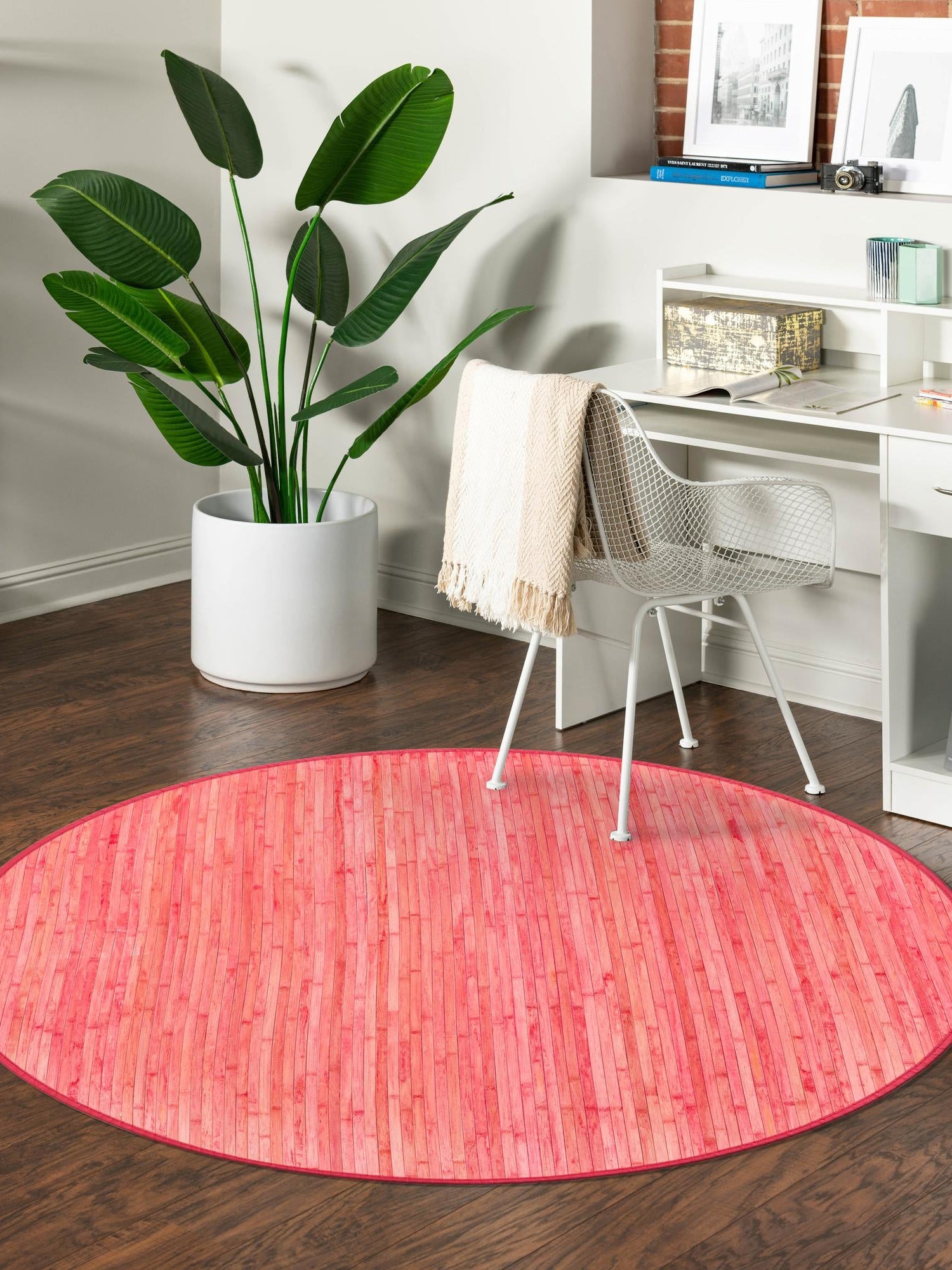 Pink 7' x 7' Bamboo Round Area Rug 100% Natural Bamboo Eco-Friendly Affordable & Durable Unique Carpet Mat Living Dining Room Bedroom Office Meditation Room for Sale at Rug Engine