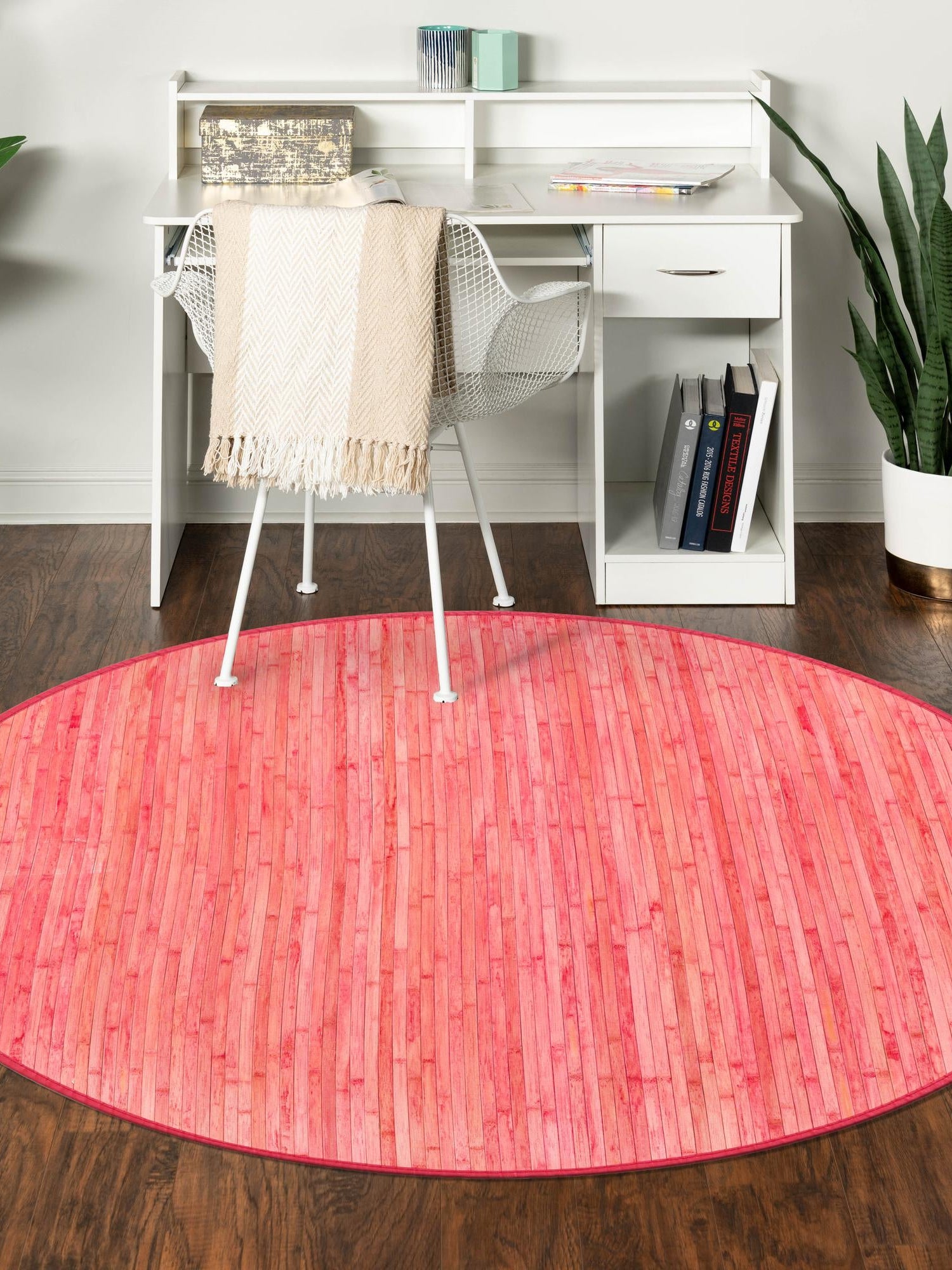 Pink 3' 3 x 3' 3 Bamboo Round Area Rug 100% Natural Bamboo Eco-Friendly Affordable & Durable Unique Carpet Mat Living Dining Room Bedroom Office Meditation Room for Sale at Rug Engine