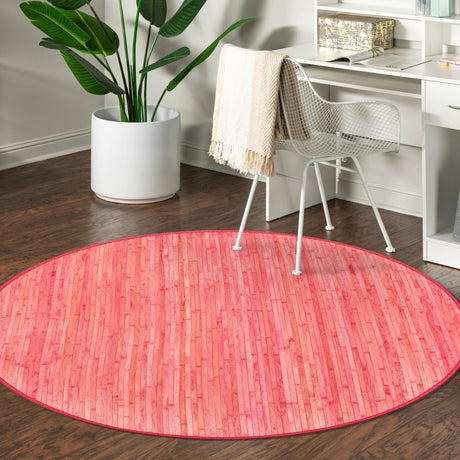 Pink 5' 3 x 5' 3 Bamboo Round Area Rug 100% Natural Bamboo Eco-Friendly Affordable & Durable Unique Carpet Mat Living Dining Room Bedroom Office Meditation Room for Sale at Rug Engine