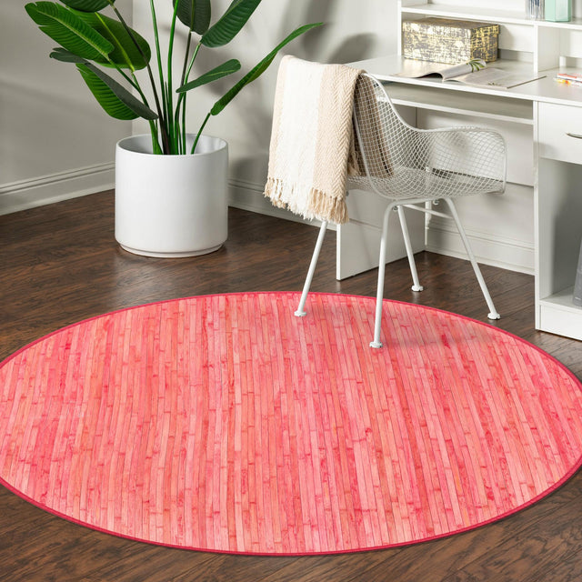 Pink 5' 3 x 5' 3 Bamboo Round Area Rug 100% Natural Bamboo Eco-Friendly Affordable & Durable Unique Carpet Mat Living Dining Room Bedroom Office Meditation Room for Sale at Rug Engine