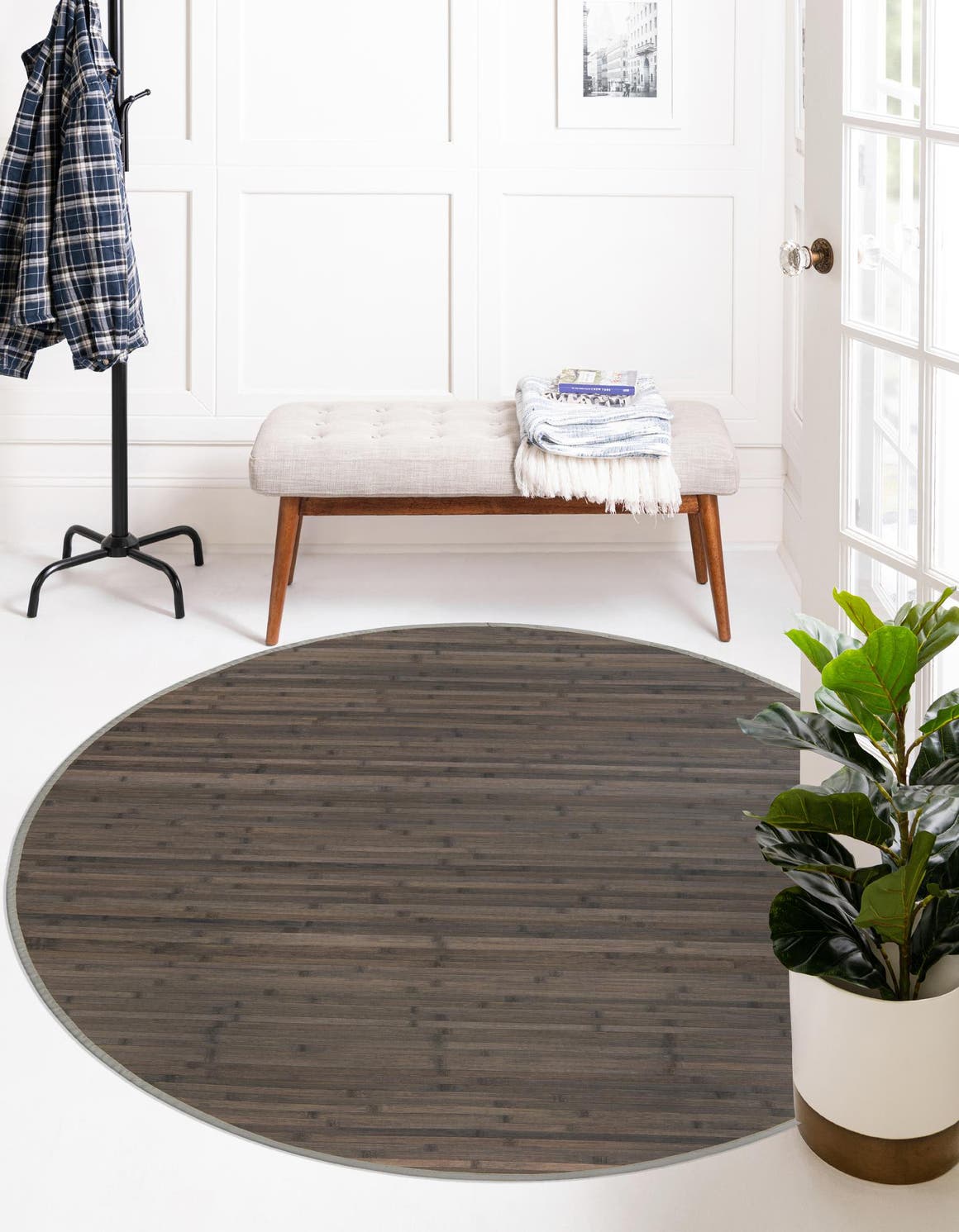 Gray 7' x 7' Bamboo Round Area Rug 100% Natural Bamboo Eco-Friendly Affordable & Durable Unique Carpet Mat Living Dining Room Bedroom Office Meditation Room for Sale at Rug Engine