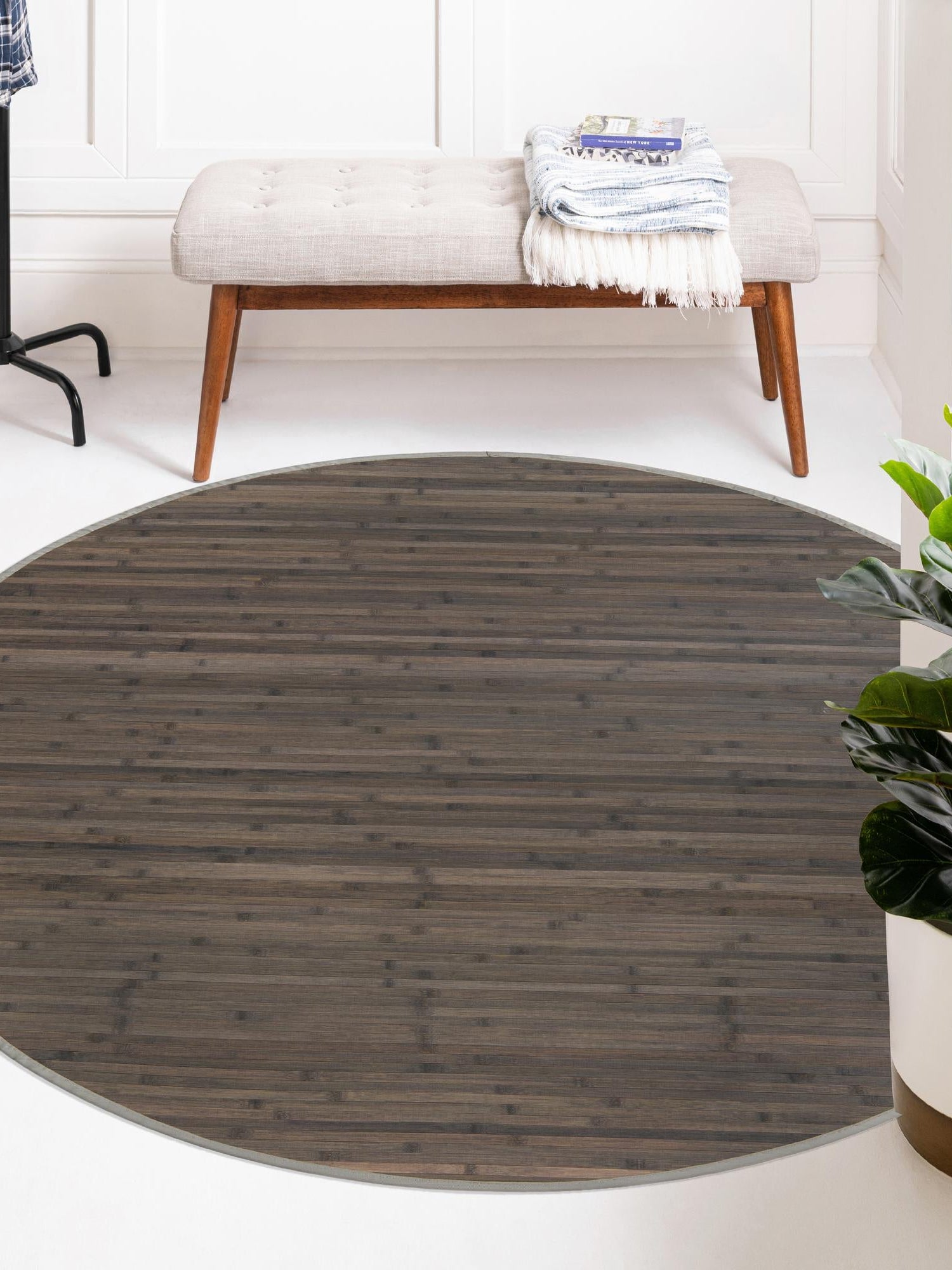 Gray 3' 3 x 3' 3 Bamboo Round Area Rug 100% Natural Bamboo Eco-Friendly Affordable & Durable Unique Carpet Mat Living Dining Room Bedroom Office Meditation Room for Sale at Rug Engine