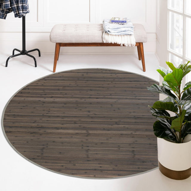 Gray 3' 3 x 3' 3 Bamboo Round Area Rug 100% Natural Bamboo Eco-Friendly Affordable & Durable Unique Carpet Mat Living Dining Room Bedroom Office Meditation Room for Sale at Rug Engine