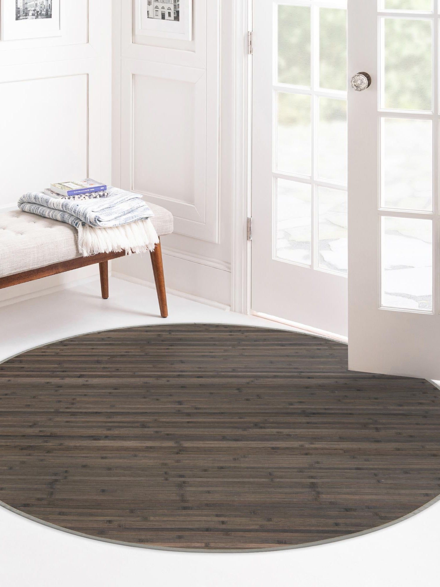 Gray 3' 3 x 3' 3 Bamboo Round Area Rug 100% Natural Bamboo Eco-Friendly Affordable & Durable Unique Carpet Mat Living Dining Room Bedroom Office Meditation Room for Sale at Rug Engine