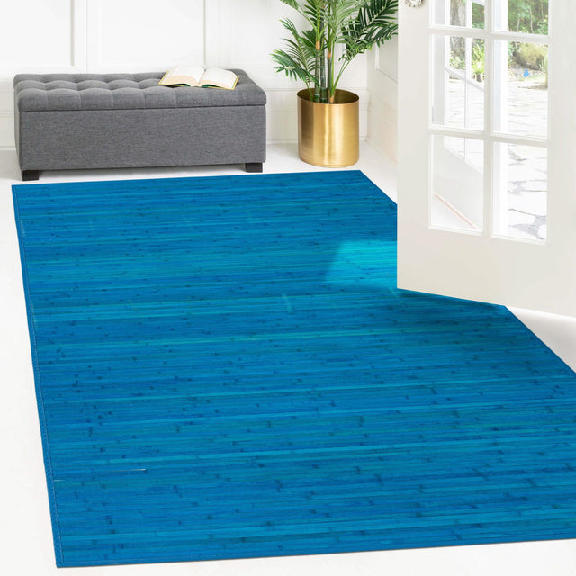 Blue 5' 3 x 7' 10 Bamboo Rectangle Area Rug 100% Natural Bamboo Eco-Friendly Affordable & Durable Unique Carpet Mat Living Dining Room Bedroom Office Meditation Room for Sale at Rug Engine