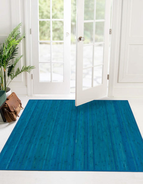 Blue 7' 10 x 7' 10 Bamboo Square Area Rug 100% Natural Bamboo Eco-Friendly Affordable & Durable Unique Carpet Mat Living Dining Room Bedroom Office Meditation Room for Sale at Rug Engine