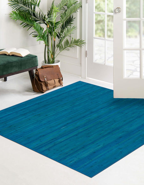 Blue 5' 3 x 5' 3 Bamboo Square Area Rug 100% Natural Bamboo Eco-Friendly Affordable & Durable Unique Carpet Mat Living Dining Room Bedroom Office Meditation Room for Sale at Rug Engine