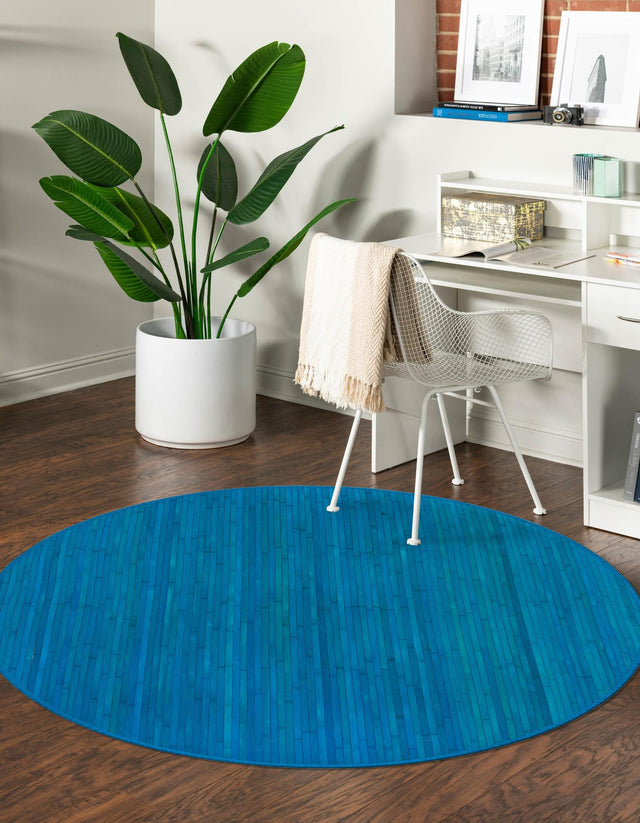 Blue 7' x 7' Bamboo Round Area Rug 100% Natural Bamboo Eco-Friendly Affordable & Durable Unique Carpet Mat Living Dining Room Bedroom Office Meditation Room for Sale at Rug Engine
