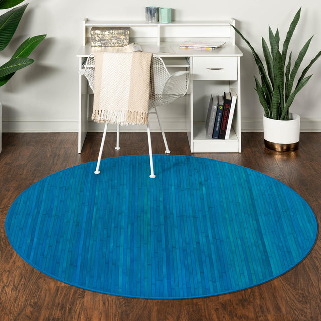Blue 7' x 7' Bamboo Round Area Rug 100% Natural Bamboo Eco-Friendly Affordable & Durable Unique Carpet Mat Living Dining Room Bedroom Office Meditation Room for Sale at Rug Engine