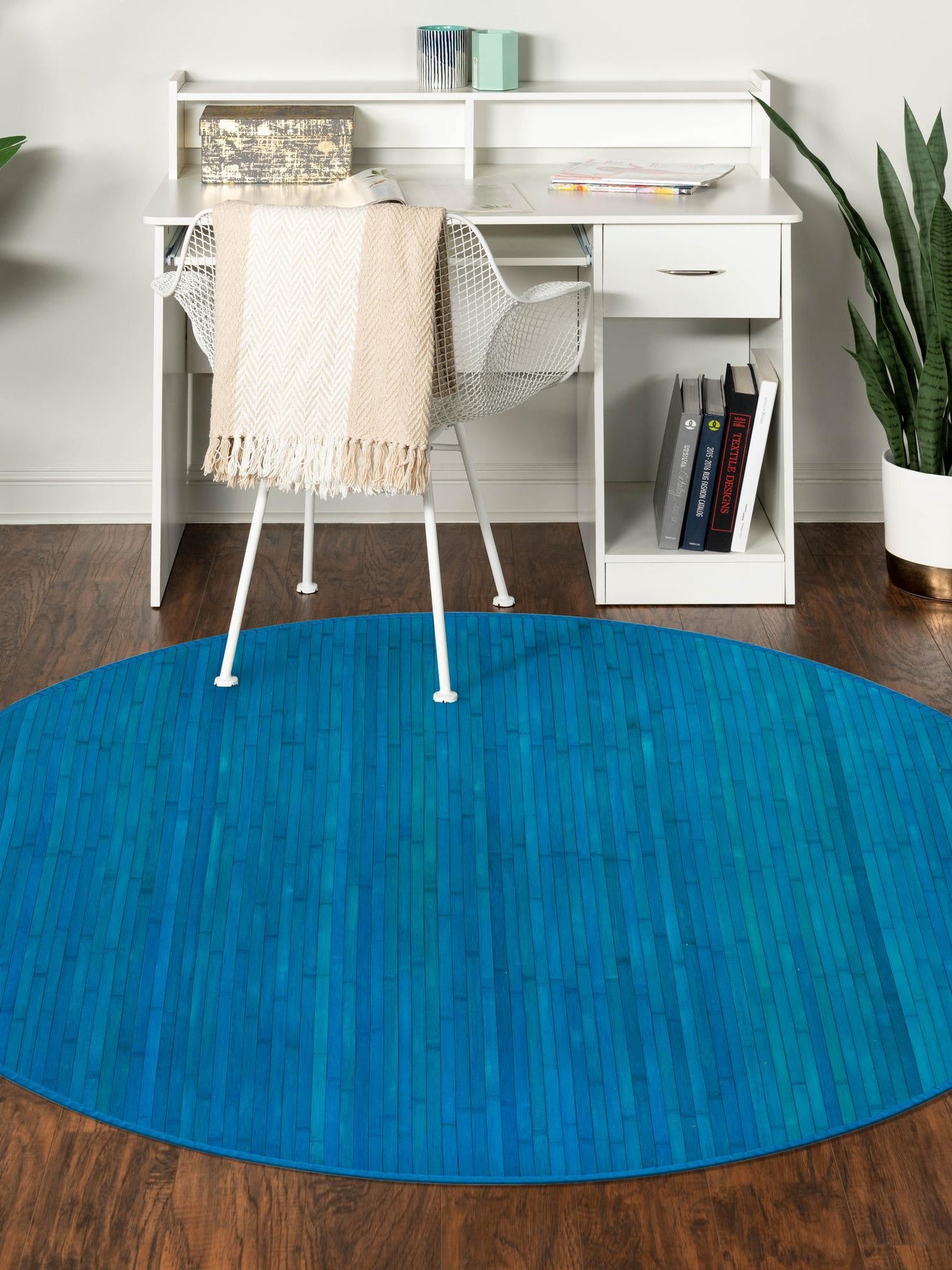 Blue 3' 3 x 3' 3 Bamboo Round Area Rug 100% Natural Bamboo Eco-Friendly Affordable & Durable Unique Carpet Mat Living Dining Room Bedroom Office Meditation Room for Sale at Rug Engine