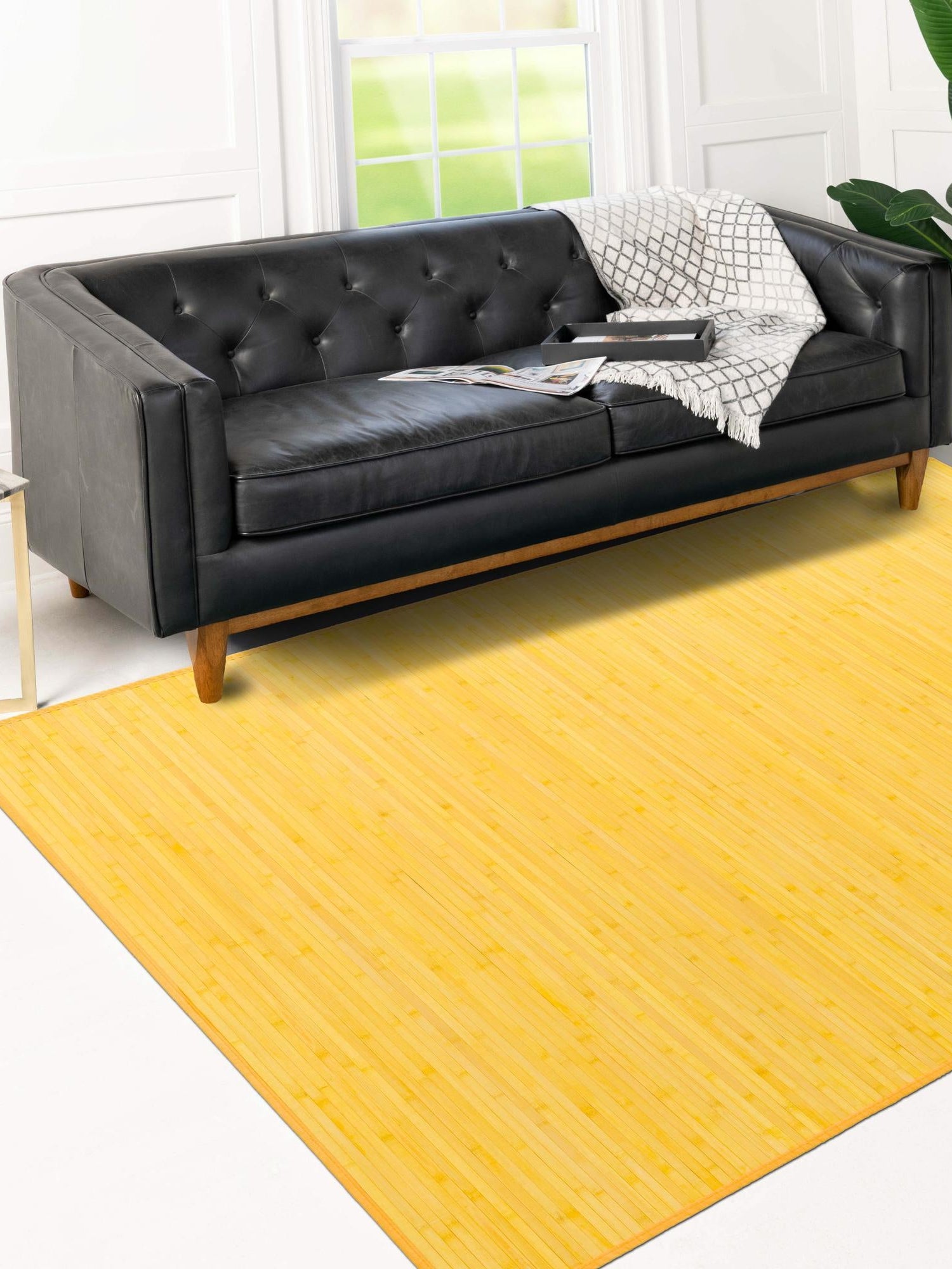 Yellow 5' 3 x 7' 10 Bamboo Rectangle Area Rug 100% Natural Bamboo Eco-Friendly Affordable & Durable Unique Carpet Mat Living Dining Room Bedroom Office Meditation Room for Sale at Rug Engine