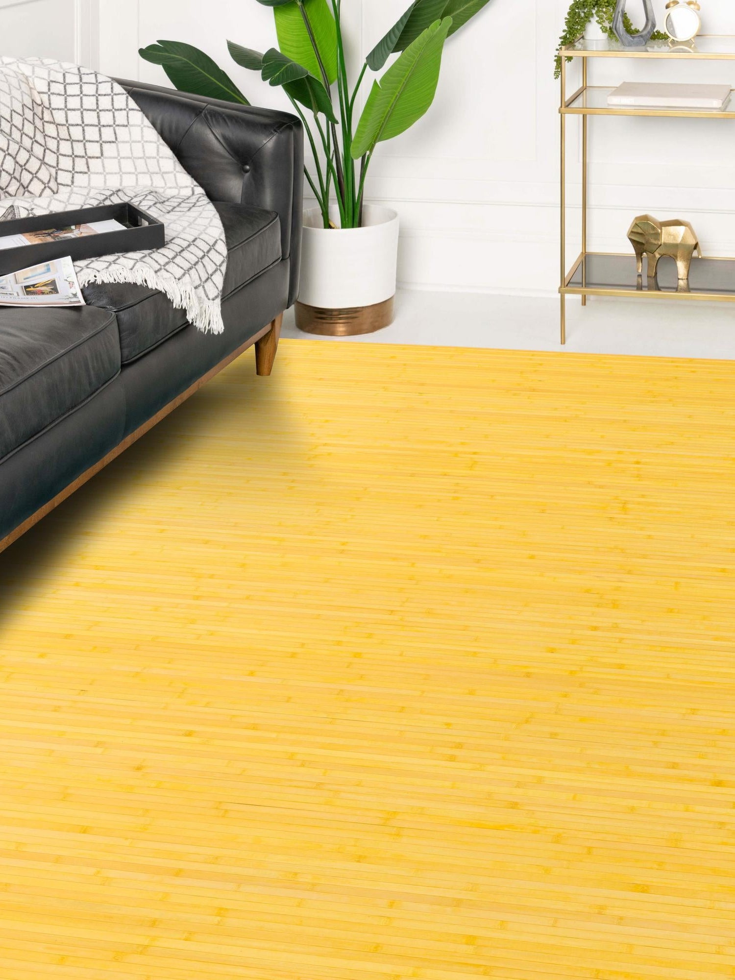 Yellow 5' 3 x 7' 10 Bamboo Rectangle Area Rug 100% Natural Bamboo Eco-Friendly Affordable & Durable Unique Carpet Mat Living Dining Room Bedroom Office Meditation Room for Sale at Rug Engine