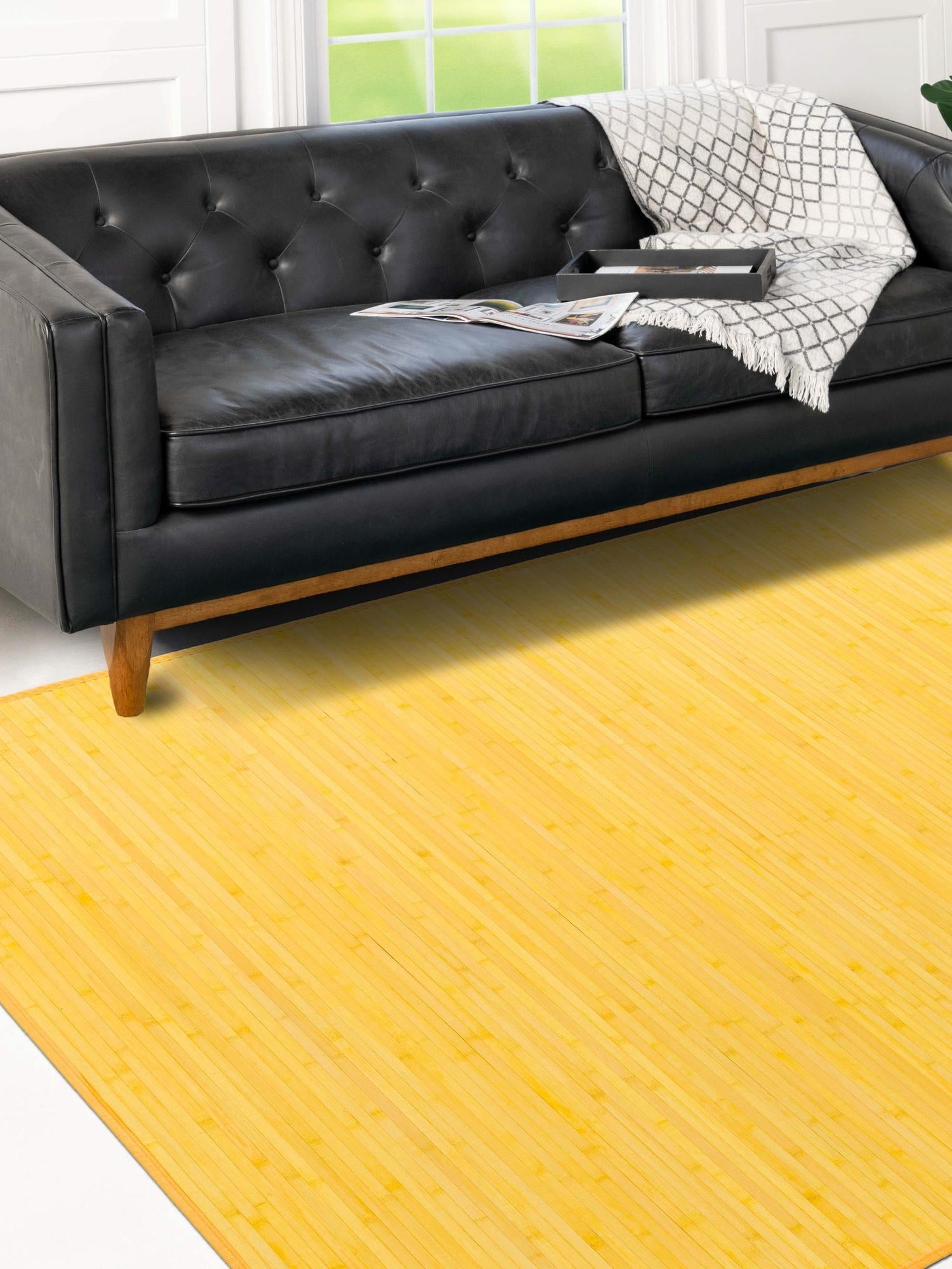 Yellow 5' 3 x 7' 10 Bamboo Rectangle Area Rug 100% Natural Bamboo Eco-Friendly Affordable & Durable Unique Carpet Mat Living Dining Room Bedroom Office Meditation Room for Sale at Rug Engine