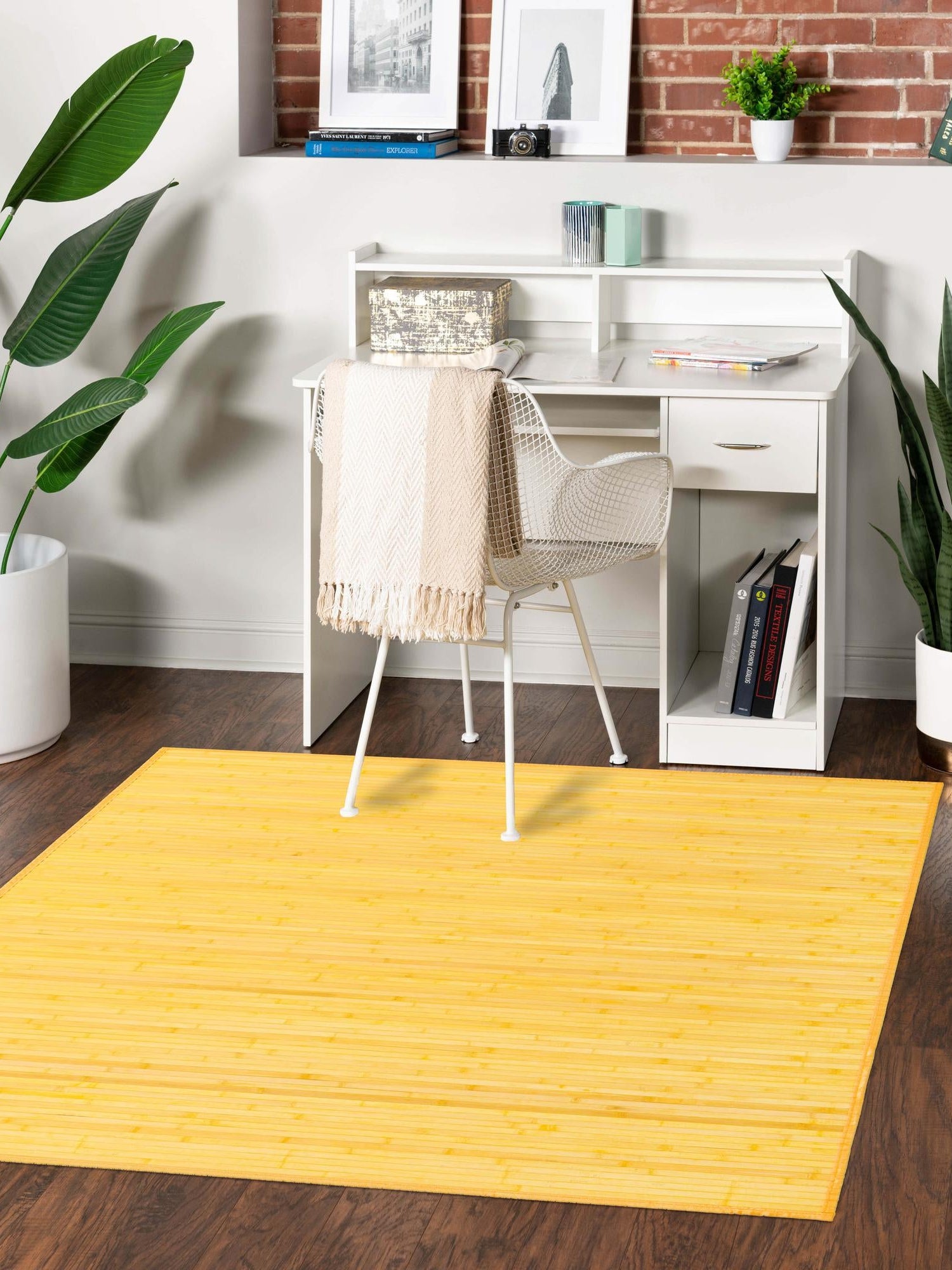 Yellow 7' 10 x 7' 10 Bamboo Square Area Rug 100% Natural Bamboo Eco-Friendly Affordable & Durable Unique Carpet Mat Living Dining Room Bedroom Office Meditation Room for Sale at Rug Engine