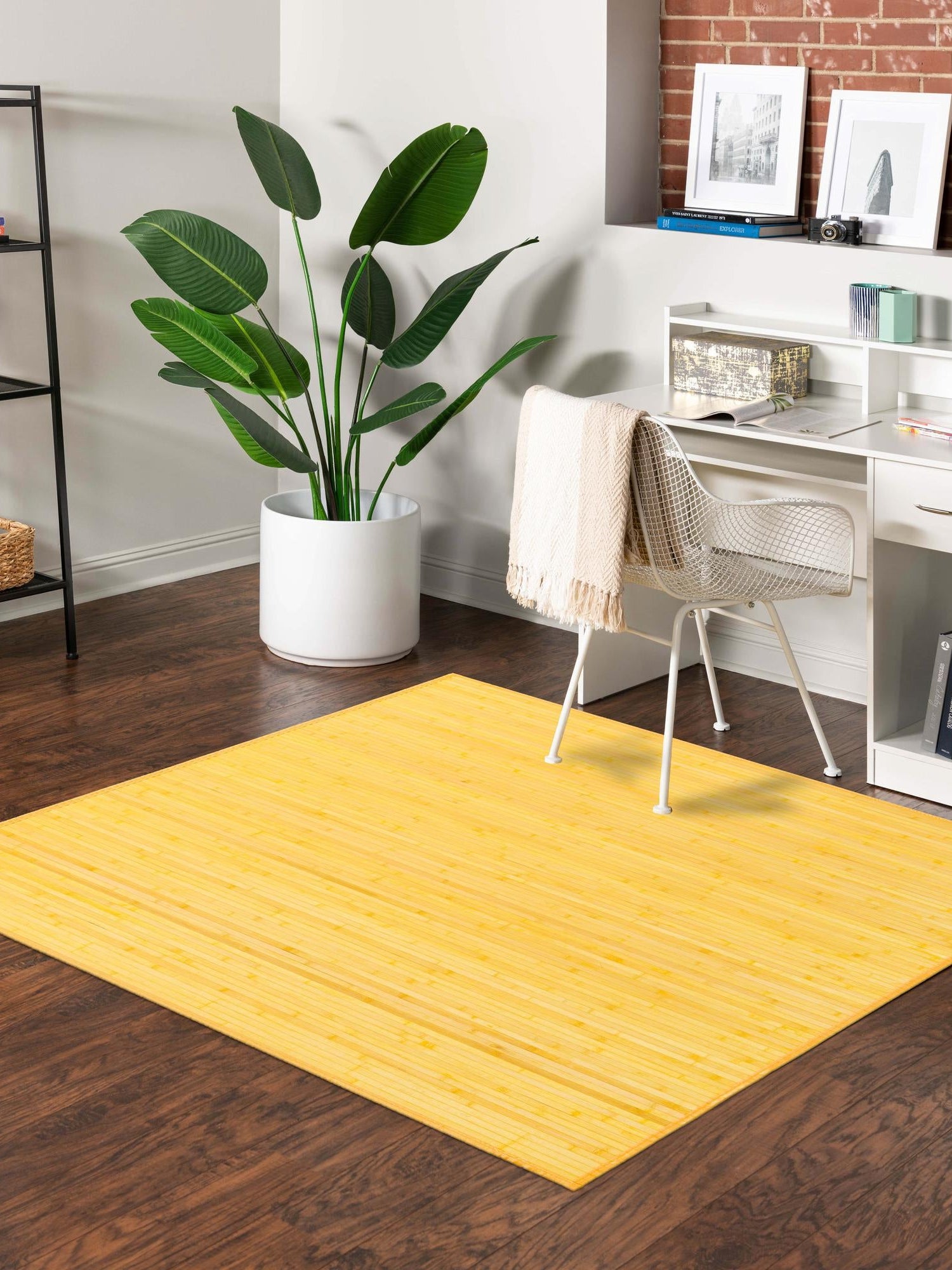 Yellow 5' 3 x 5' 3 Bamboo Square Area Rug 100% Natural Bamboo Eco-Friendly Affordable & Durable Unique Carpet Mat Living Dining Room Bedroom Office Meditation Room for Sale at Rug Engine