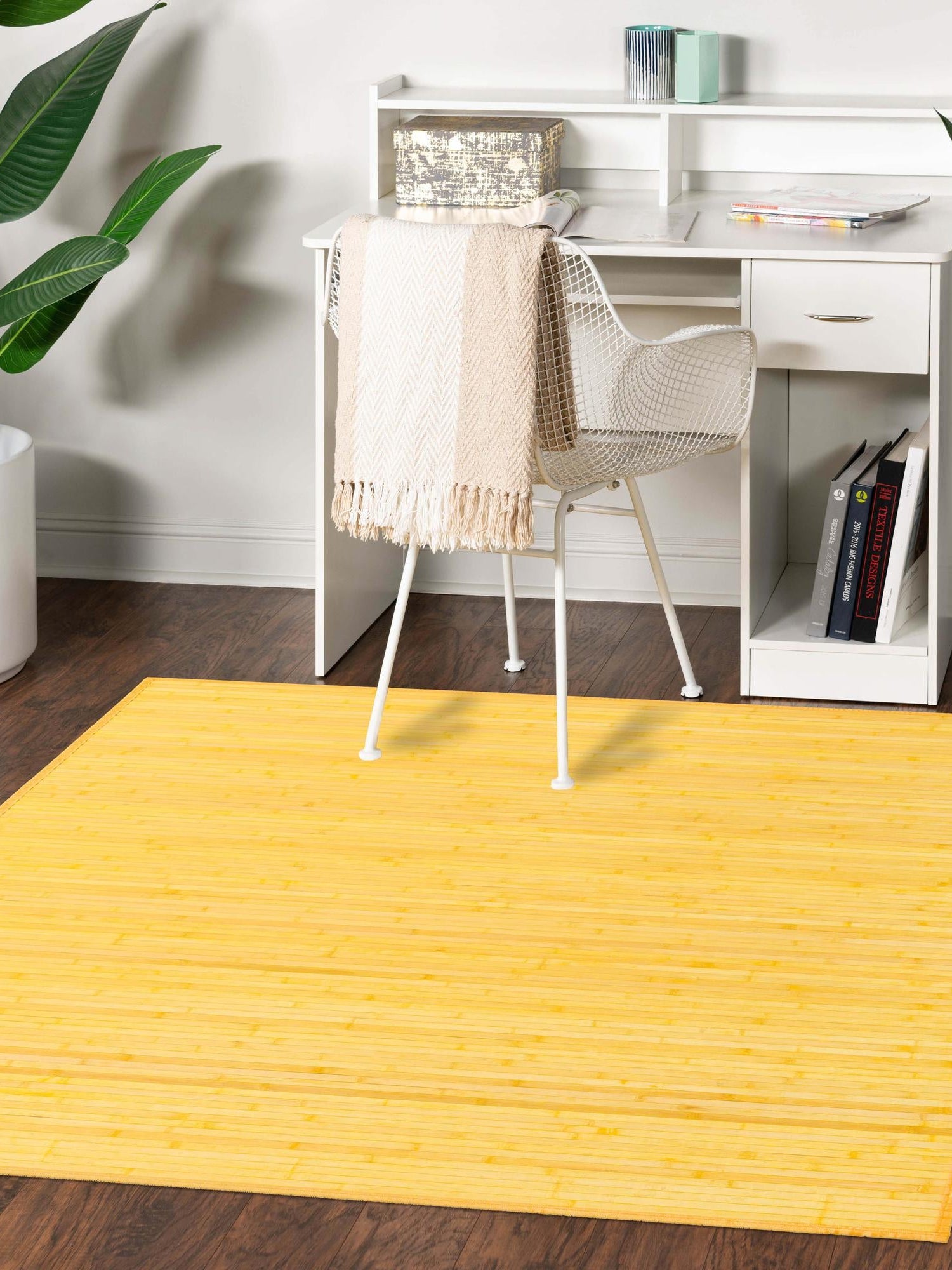 Yellow 5' 3 x 5' 3 Bamboo Square Area Rug 100% Natural Bamboo Eco-Friendly Affordable & Durable Unique Carpet Mat Living Dining Room Bedroom Office Meditation Room for Sale at Rug Engine