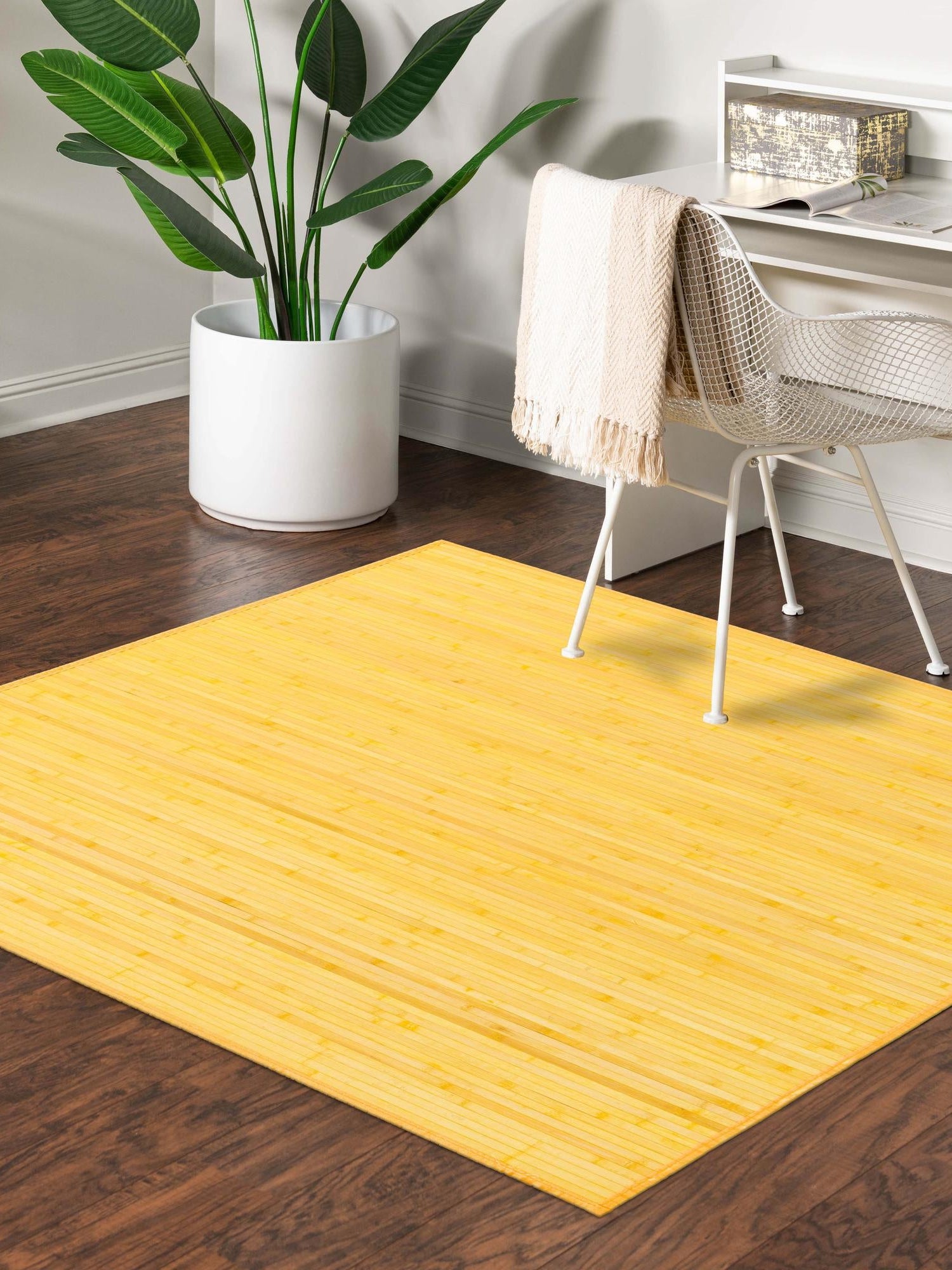 Yellow 5' 3 x 5' 3 Bamboo Square Area Rug 100% Natural Bamboo Eco-Friendly Affordable & Durable Unique Carpet Mat Living Dining Room Bedroom Office Meditation Room for Sale at Rug Engine