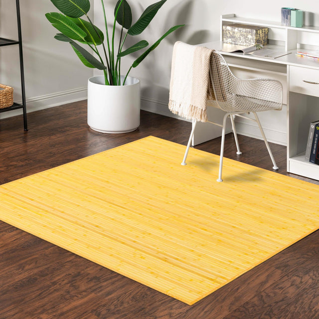 Yellow 5' 3 x 5' 3 Bamboo Square Area Rug 100% Natural Bamboo Eco-Friendly Affordable & Durable Unique Carpet Mat Living Dining Room Bedroom Office Meditation Room for Sale at Rug Engine