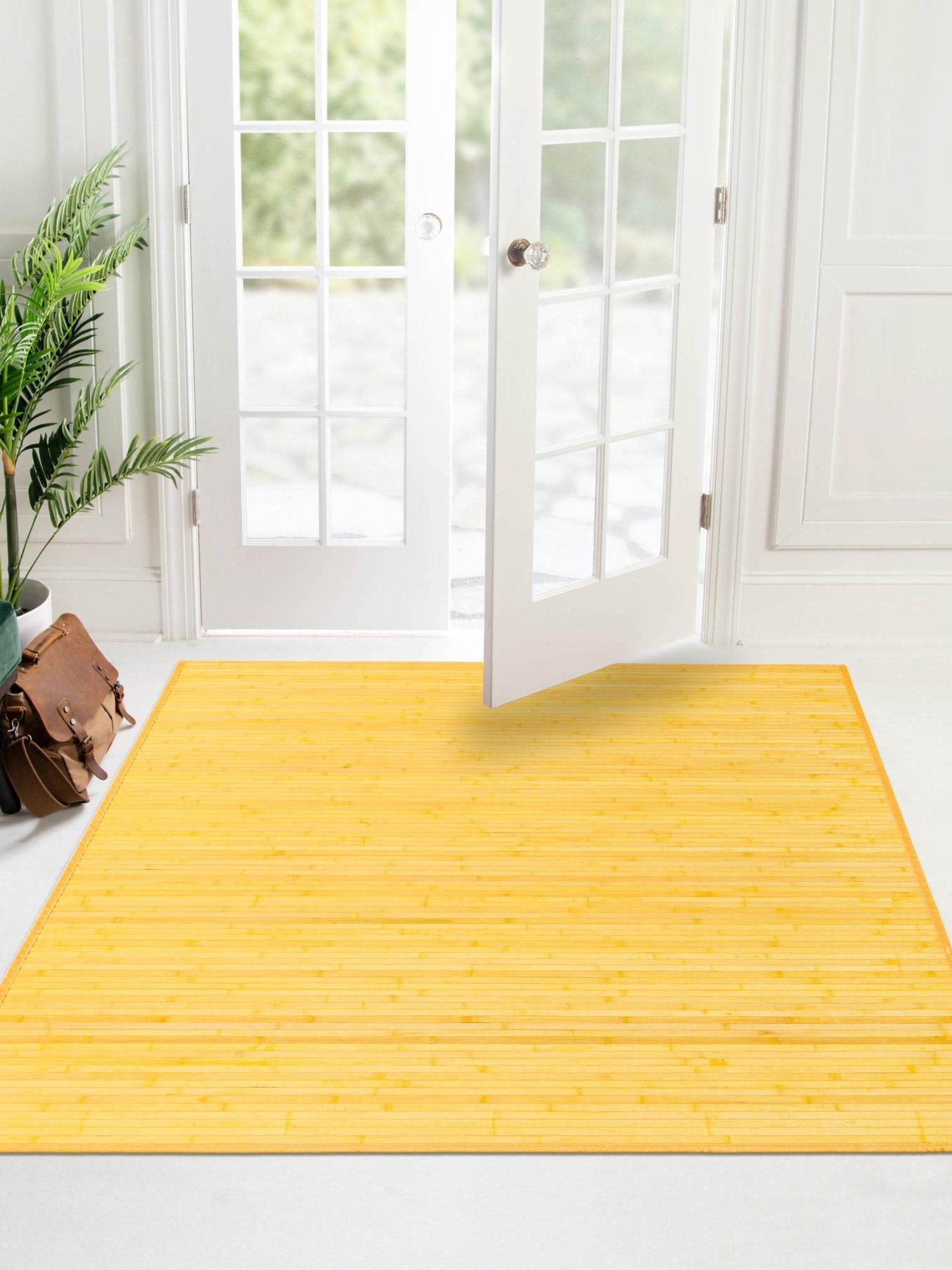 Yellow 5' 3 x 5' 3 Bamboo Square Area Rug 100% Natural Bamboo Eco-Friendly Affordable & Durable Unique Carpet Mat Living Dining Room Bedroom Office Meditation Room for Sale at Rug Engine