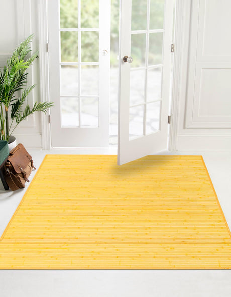 Yellow 5' 3 x 5' 3 Bamboo Square Area Rug 100% Natural Bamboo Eco-Friendly Affordable & Durable Unique Carpet Mat Living Dining Room Bedroom Office Meditation Room for Sale at Rug Engine
