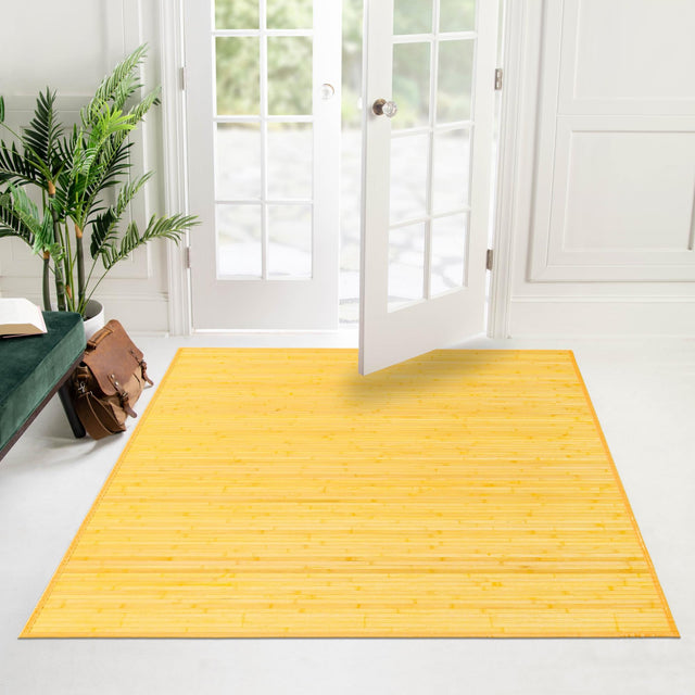 Yellow 7' 10 x 7' 10 Bamboo Square Area Rug 100% Natural Bamboo Eco-Friendly Affordable & Durable Unique Carpet Mat Living Dining Room Bedroom Office Meditation Room for Sale at Rug Engine