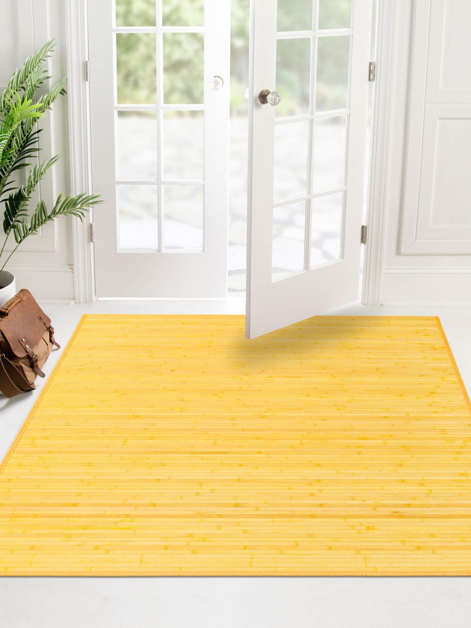 Yellow 5' 3 x 5' 3 Bamboo Square Area Rug 100% Natural Bamboo Eco-Friendly Affordable & Durable Unique Carpet Mat Living Dining Room Bedroom Office Meditation Room for Sale at Rug Engine