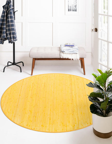 Yellow 7' x 7' Bamboo Round Area Rug 100% Natural Bamboo Eco-Friendly Affordable & Durable Unique Carpet Mat Living Dining Room Bedroom Office Meditation Room for Sale at Rug Engine