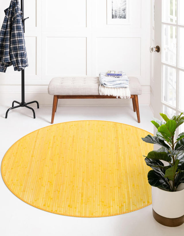 Yellow 5' 3 x 5' 3 Bamboo Round Area Rug 100% Natural Bamboo Eco-Friendly Affordable & Durable Unique Carpet Mat Living Dining Room Bedroom Office Meditation Room for Sale at Rug Engine