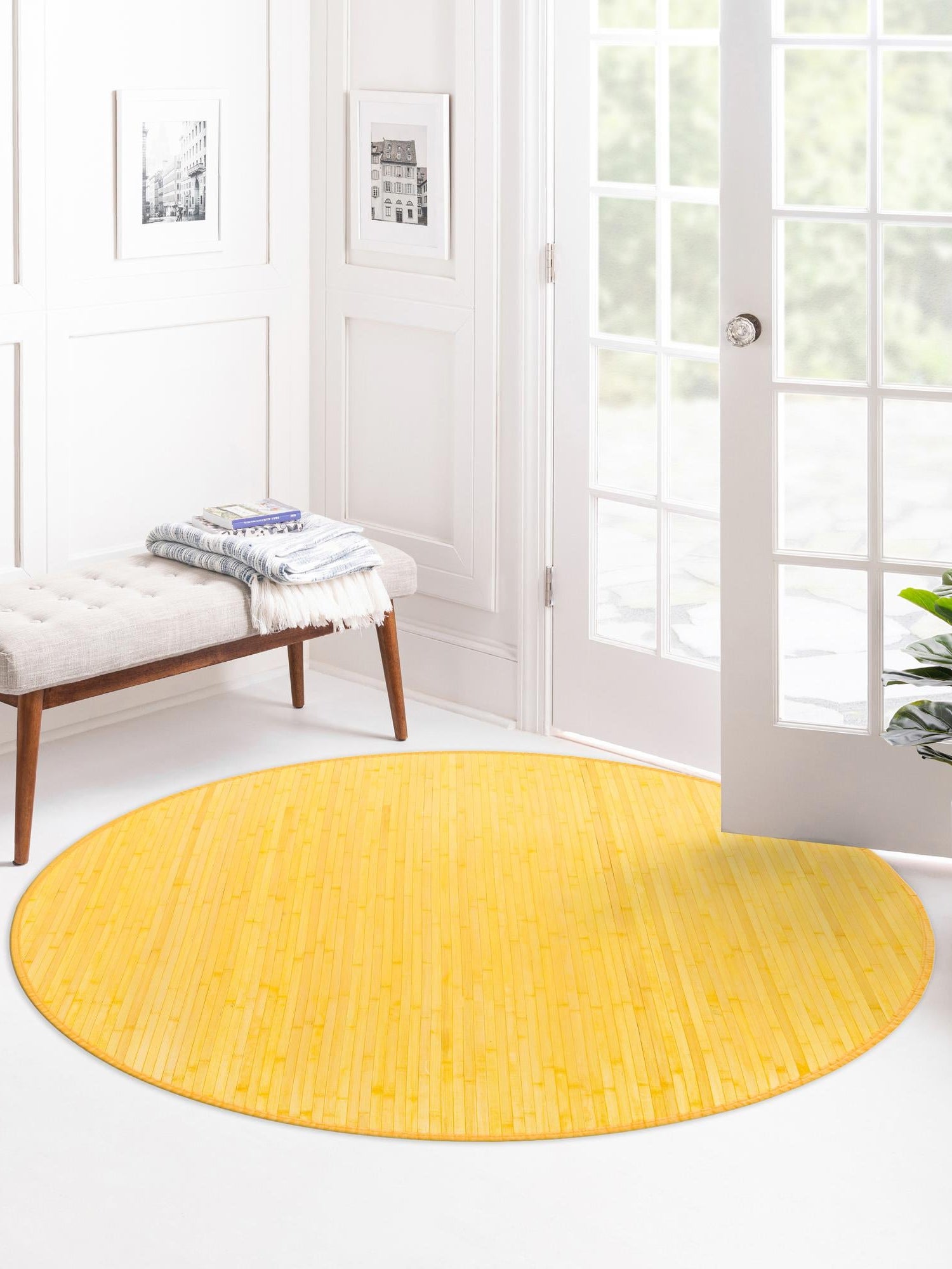 Yellow 3' 3 x 3' 3 Bamboo Round Area Rug 100% Natural Bamboo Eco-Friendly Affordable & Durable Unique Carpet Mat Living Dining Room Bedroom Office Meditation Room for Sale at Rug Engine
