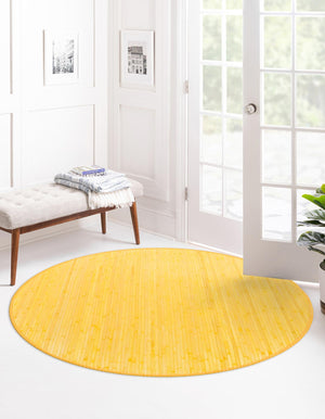 Yellow 3' 3 x 3' 3 Bamboo Round Area Rug 100% Natural Bamboo Eco-Friendly Affordable & Durable Unique Carpet Mat Living Dining Room Bedroom Office Meditation Room for Sale at Rug Engine