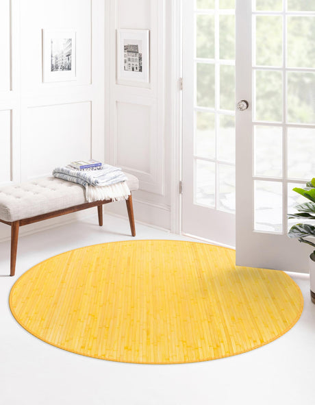 Yellow 3' 3 x 3' 3 Bamboo Round Area Rug 100% Natural Bamboo Eco-Friendly Affordable & Durable Unique Carpet Mat Living Dining Room Bedroom Office Meditation Room for Sale at Rug Engine