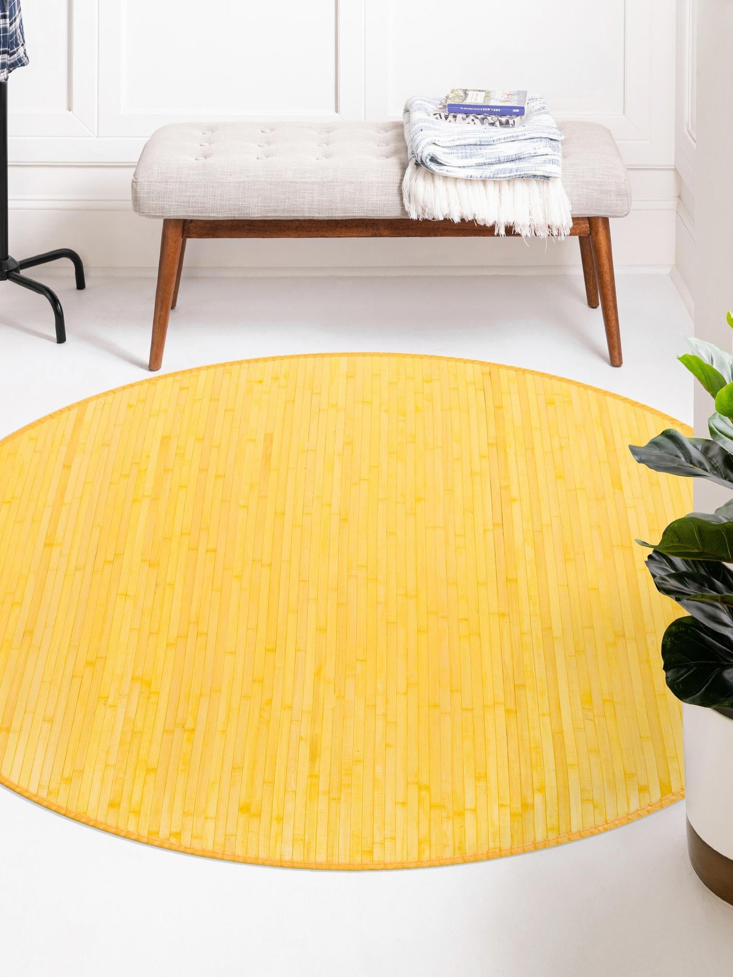 Yellow 3' 3 x 3' 3 Bamboo Round Area Rug 100% Natural Bamboo Eco-Friendly Affordable & Durable Unique Carpet Mat Living Dining Room Bedroom Office Meditation Room for Sale at Rug Engine