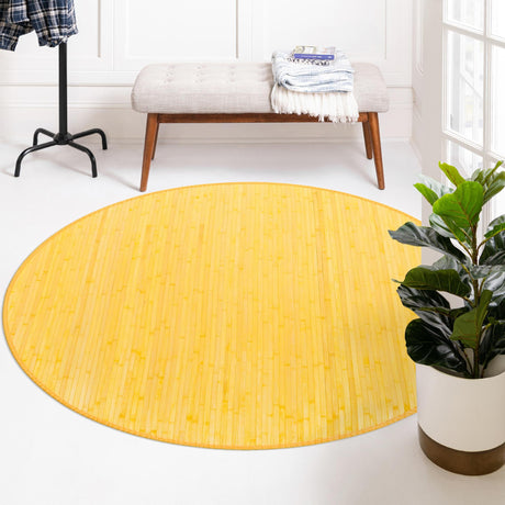 Yellow 5' 3 x 5' 3 Bamboo Round Area Rug 100% Natural Bamboo Eco-Friendly Affordable & Durable Unique Carpet Mat Living Dining Room Bedroom Office Meditation Room for Sale at Rug Engine
