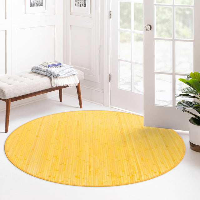 Yellow 7' x 7' Bamboo Round Area Rug 100% Natural Bamboo Eco-Friendly Affordable & Durable Unique Carpet Mat Living Dining Room Bedroom Office Meditation Room for Sale at Rug Engine