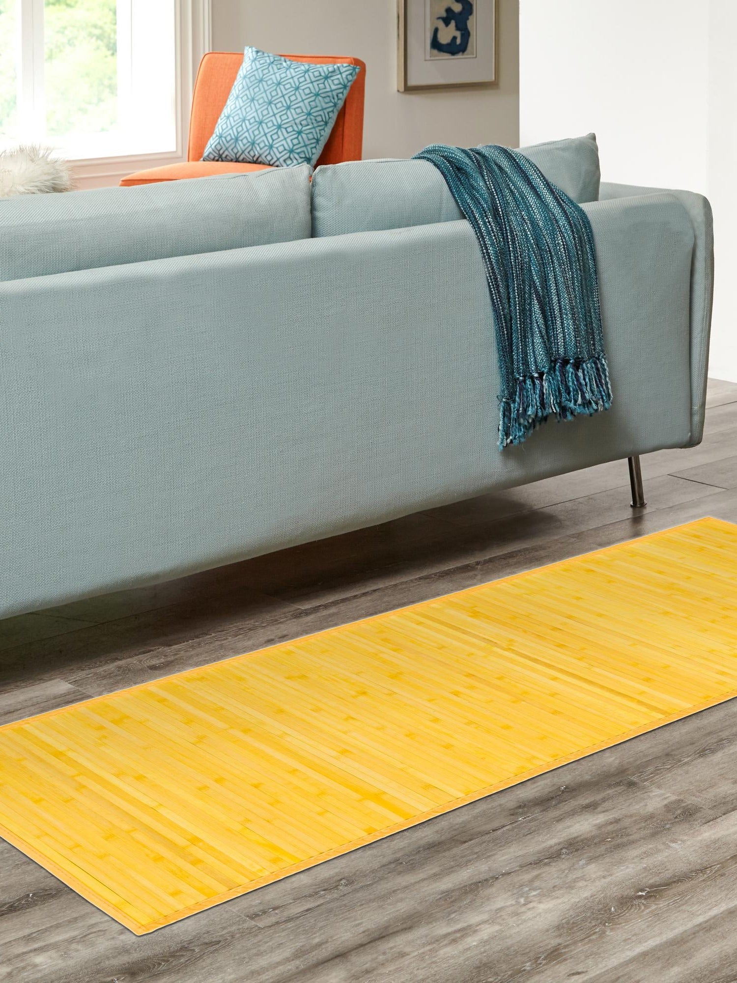 Yellow 2' x 8' Bamboo Runner Area Rug 100% Natural Bamboo Eco-Friendly Affordable & Durable Unique Carpet Mat Living Dining Room Bedroom Office Meditation Room for Sale at Rug Engine