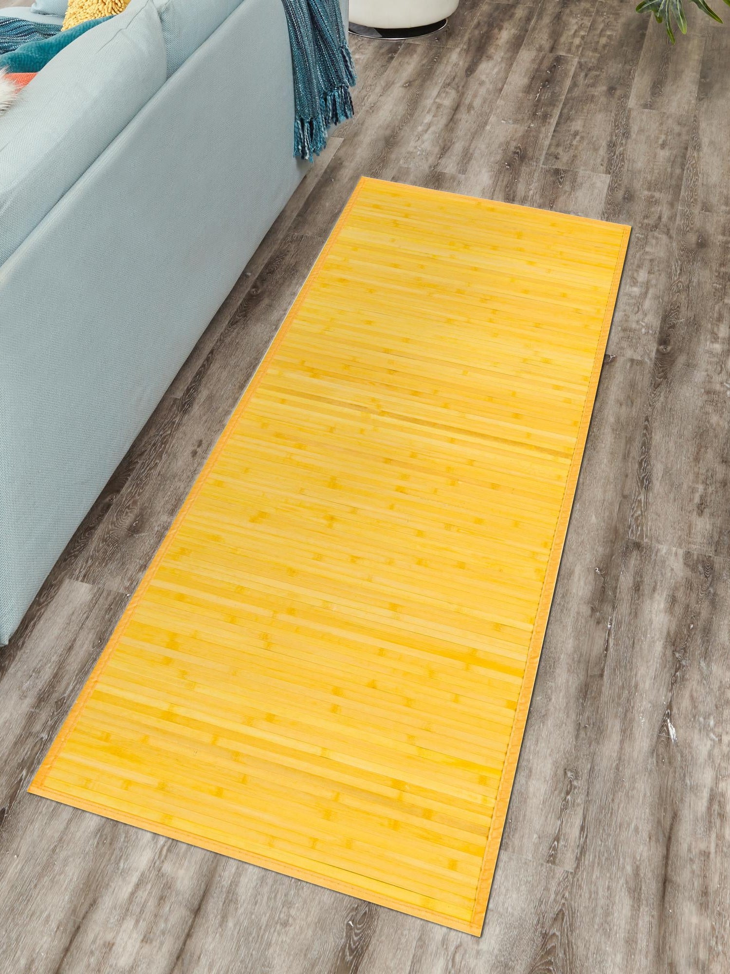 Yellow 2' x 8' Bamboo Runner Area Rug 100% Natural Bamboo Eco-Friendly Affordable & Durable Unique Carpet Mat Living Dining Room Bedroom Office Meditation Room for Sale at Rug Engine