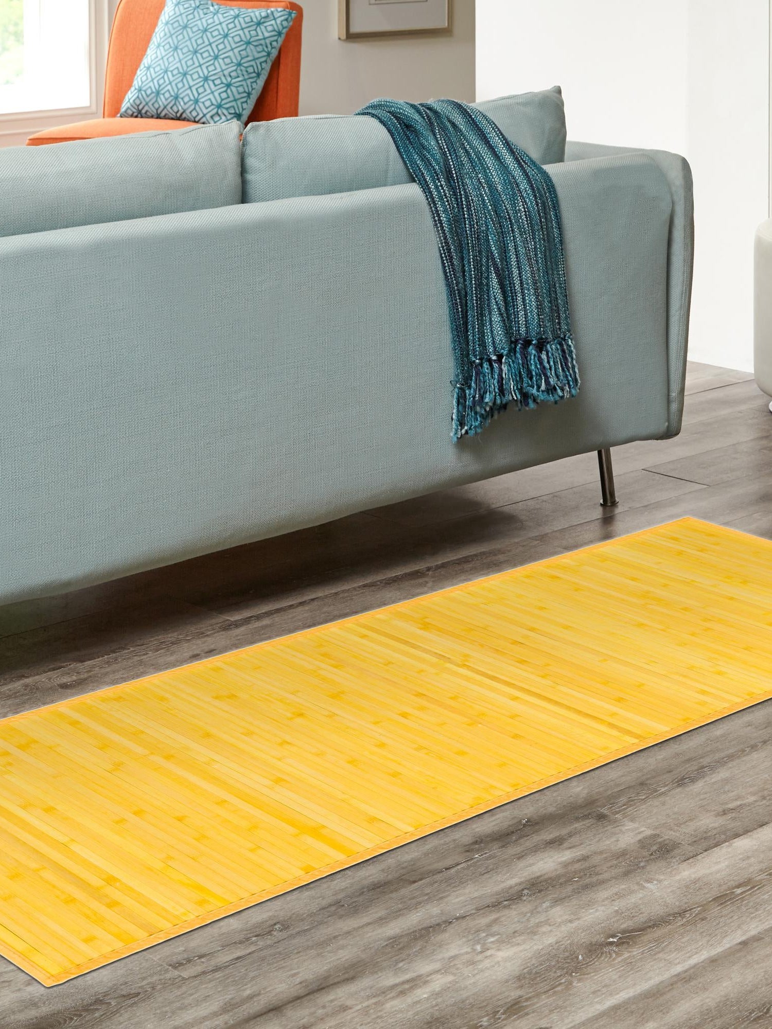 Yellow 2' x 8' Bamboo Runner Area Rug 100% Natural Bamboo Eco-Friendly Affordable & Durable Unique Carpet Mat Living Dining Room Bedroom Office Meditation Room for Sale at Rug Engine