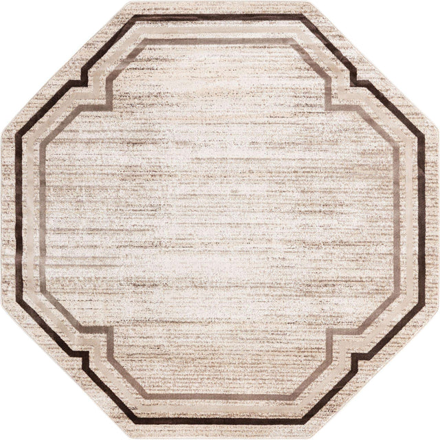 Brown 7' x 7' Oasis Octagon Area Rug 65% Polypropylene & 35% Polyester Contemporary Carpet for Living Rooms, Bedroom, Kitchen, Dining, Office for Sale at Rug Engine