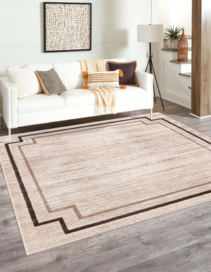 Brown 7' x 7' Oasis Square Area Rug 65% Polypropylene & 35% Polyester Contemporary Carpet for Living Rooms, Bedroom, Kitchen, Dining, Office for Sale at Rug Engine