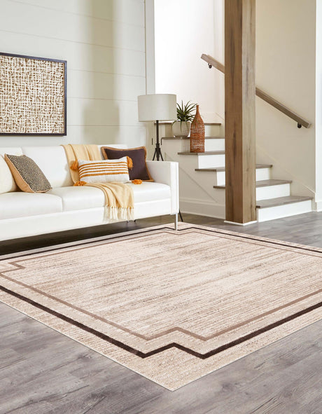 Brown 7' x 7' Oasis Square Area Rug 65% Polypropylene & 35% Polyester Contemporary Carpet for Living Rooms, Bedroom, Kitchen, Dining, Office for Sale at Rug Engine